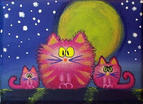 Art Pink Cats At Night By Cynthia Schmidt From Pink Cat Cats