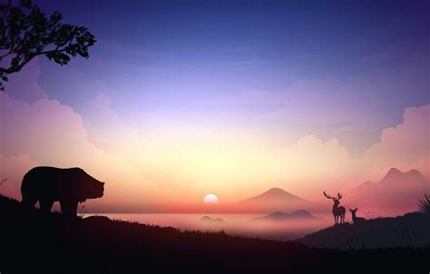 Free download Wallpaper horns animals sunset art mountains tree digital ...