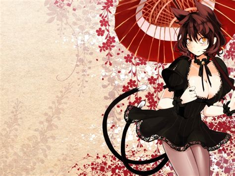 Girl Cat Under The Umbrella Anime Wallpapers And Images Wallpapers