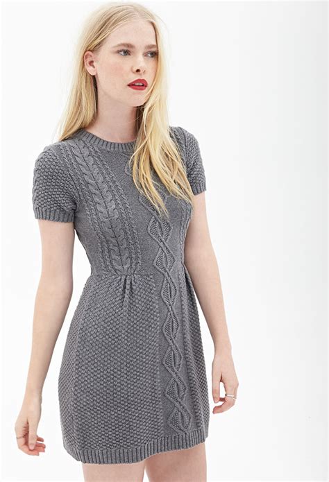Forever 21 Cable Knit Sweater Dress In Gray Lyst