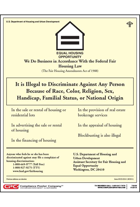 Federal Equal Housing Opportunity Hud Poster