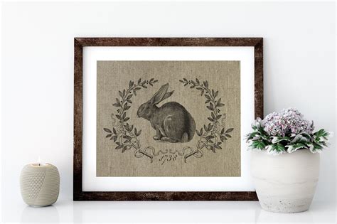 Bunny Linen Print For Framing Rabbit Wall Art