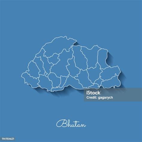 Carte De La Région Du Bhoutan Bleu Avec Contour Blanc Et Ombre Sur Fond