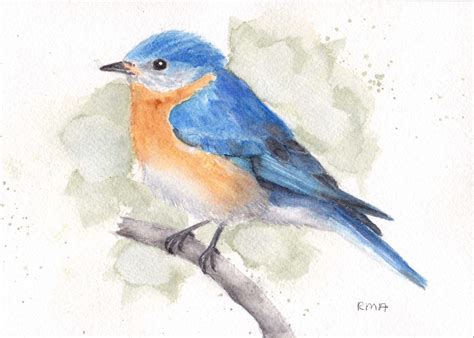 Eastern Bluebird 5x7 Original Watercolor Bird Bluebird Etsy