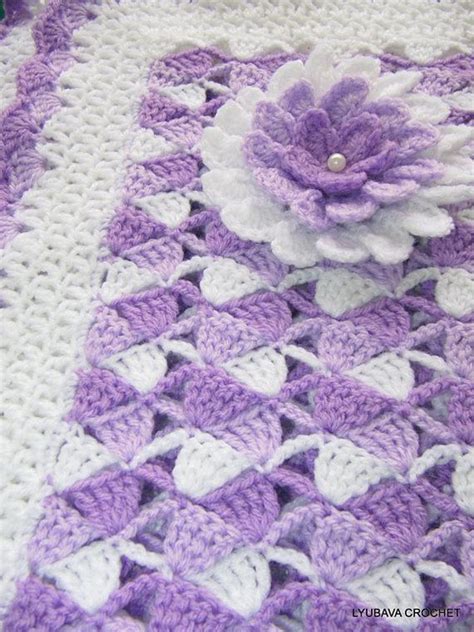 Beautiful Lilac Baby Blanket With Flower Crochet Pattern By Lyubava Crochet