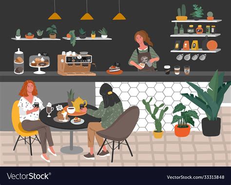 Coffee Shop Or Cafe Interior Design And Scene Vector Image