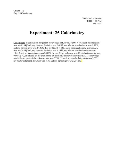 Determination Of Calorimeter Constant Lab Report