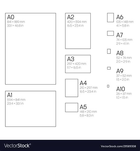 A Series Paper Sizes With Labels And Dimensions Vector Image