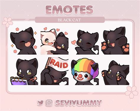 Cute Black Cat Emotes Twitchdiscord Kawaii Kitty Neko Sevi
