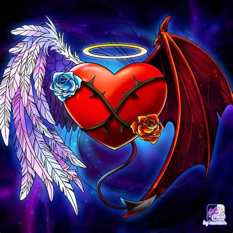 Half Angel Half Devil Heart Drawing Blackcheckeredvansoldskool