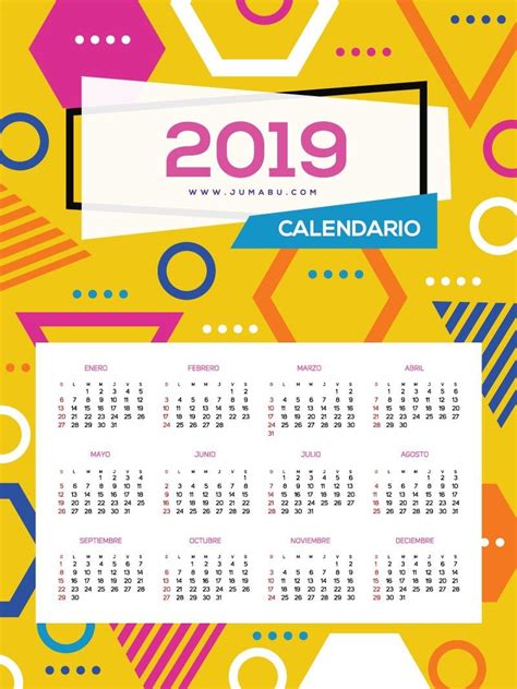 Calendario 2019 En Español Para Descargar Gratis E Imprimir Diseño De