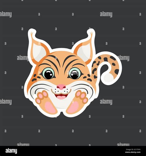Cute Cartoon Lynx Sticker Vector Illustration Flat Design Stock Vector