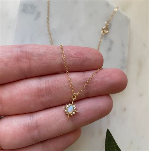 Opal Star Necklace Dainty Opal Necklace Gold Filled Etsy