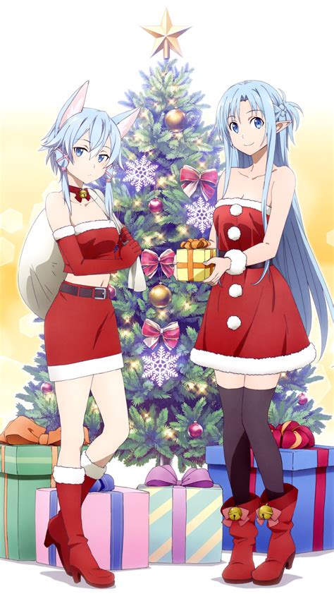 christmas anime asuna yuuki shino asada 2160×3840 kawaii mobile