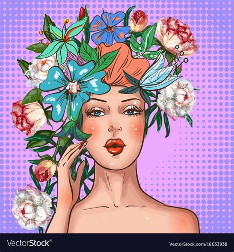 Pop Art Girl With Flower Wreath On Head Royalty Free Vector