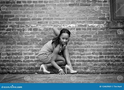 Girl Crouching Stock Image Image Of Smile Brick Elegant 12463969