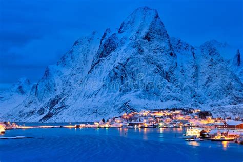 Reine Village At Night Lofoten Islands Norway Stock Image Image Of
