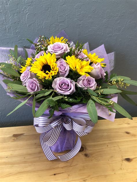 Lavender Meets Sunflower Wrapped Bouquet In San Jose Ca La Floriya
