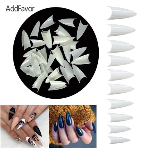 Addfavor 500pc Long French Fake Nails Artificial Stiletto False Nail