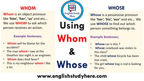 Using Whom And Whose In English Grammar Sentences English Sentences English Phrases English