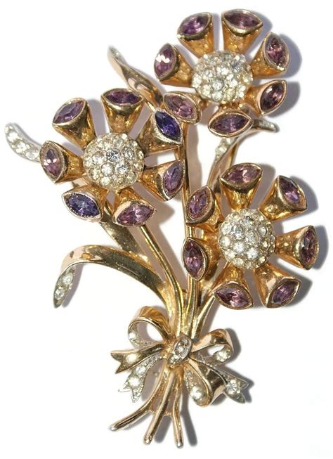 Coro Craft Sterling Floral Rhinestone Pin Brooch 1940s Ad Pc In 2020