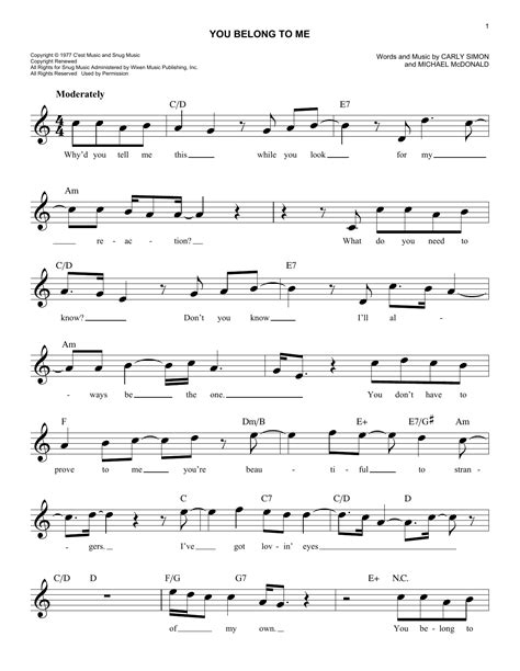 carly simon you belong to me sheet music pdf notes chords pop score lead sheet fake book