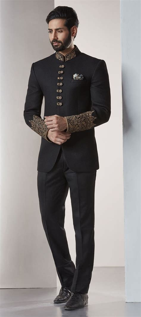 Brocade Jodhpuri Suit In Black And Grey With Embroidered Work Indian