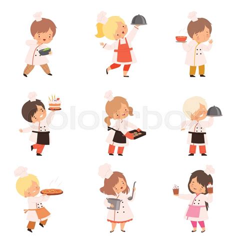 Little Chefs Cooking In The Kitchen Stock Vector Colourbox