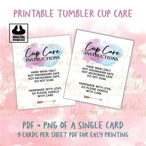 Tumbler Cup Care Instructions Card Ready To Print Printable Etsy
