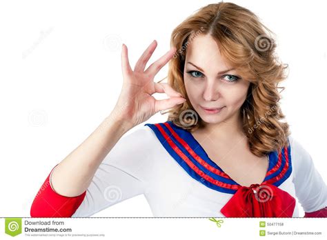 Pretty Sailor Shows Ok Gesture Stock Photo Image Of Attractive Model