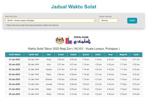 Takwim Waktu Solat Kl 2023 Kuala Lumpur 1444h