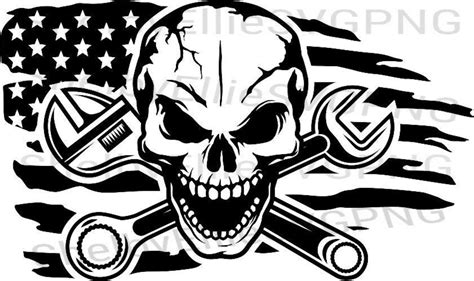 Mechanic Skull With Wrench And Distressed Flag Svg Png Digital Etsy