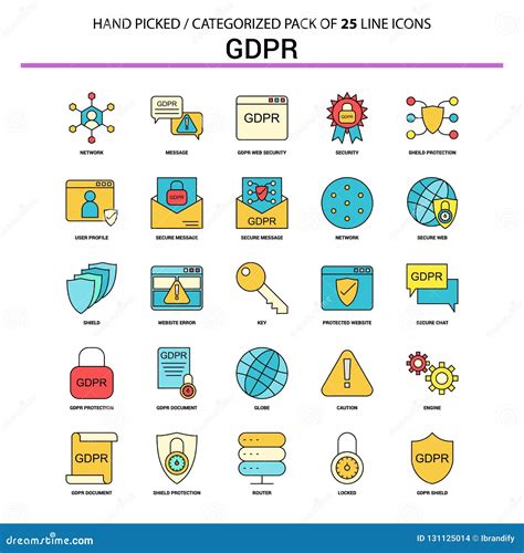 Gdpr Flat Line Icon Set Business Concept Icons Design Stock Vector