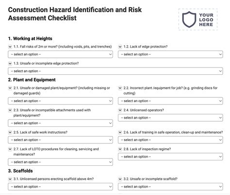 Construction Hazard Identification And Risk Assessment Checklist Joyfill