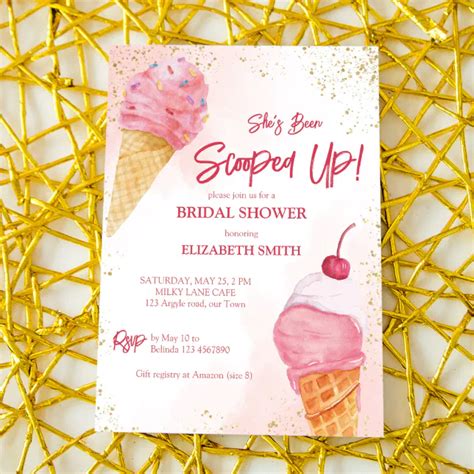 Shes Been Scooped Up Pink Ice Cream Bridal Shower Invitation Zazzle