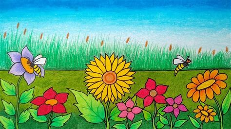 Cara Menggambar Taman Bunga Matahari Menggambar Dan Mewarnai Bunga