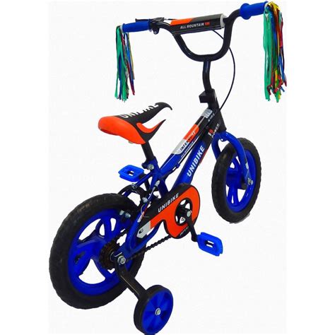 Bicicleta Infantil Para Niño Rodada 12 Con Llanta De Goma Negro Azul