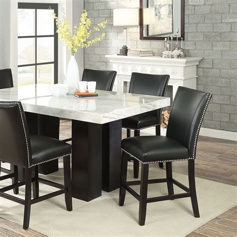 Camila Marble Counter Dining Group Rectangular Table And 6 Black