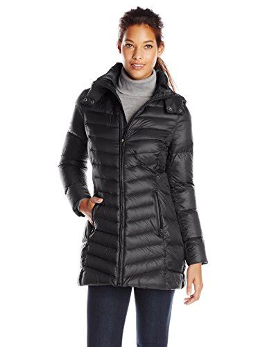 Tommy Hilfiger Women’s Mid Length Packable Down Coat With Hood Black Small Coatsplus
