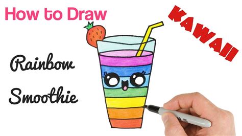 How To Draw Rainbow Smoothie Cute Drink Youtube