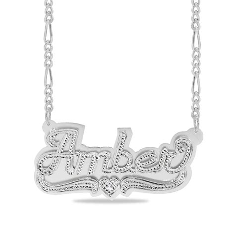 Diamond Accent Hammered Name And Heart Ribbon Accent Plate Necklace In