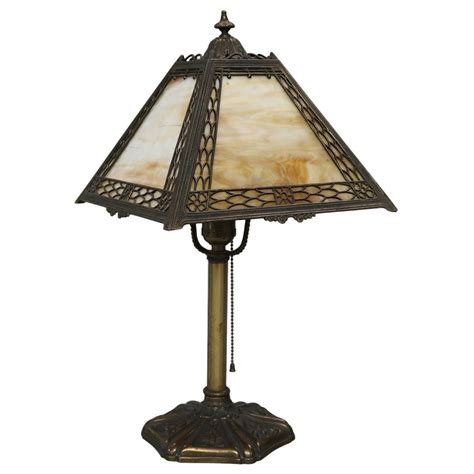 Antique Arts And Crafts Miller Panel Slag Glass Lamp Circa 1920 At 1stdibs