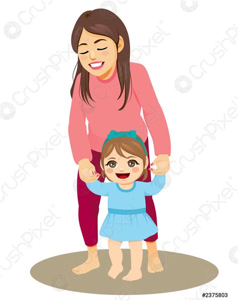 Moeder Helpen Baby Meisje Lopen Stock Vector 2375803 Crushpixel