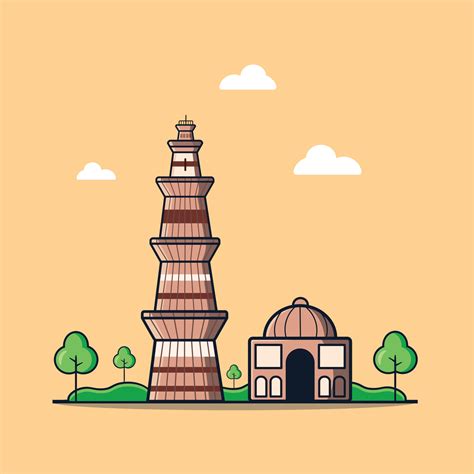 Qutub Minar Cartoon Vector Illustration 7820858 Vector Art At Vecteezy