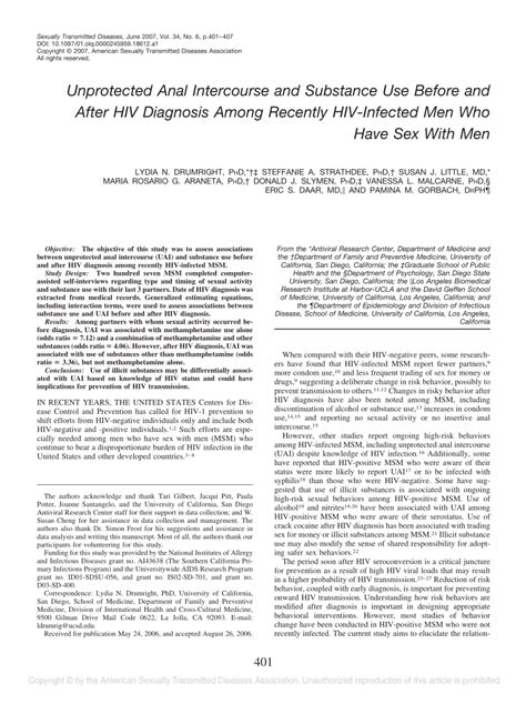 Pdf Unprotected Anal Intercourse And Substance Use Before And After Hiv Diagnosis Among