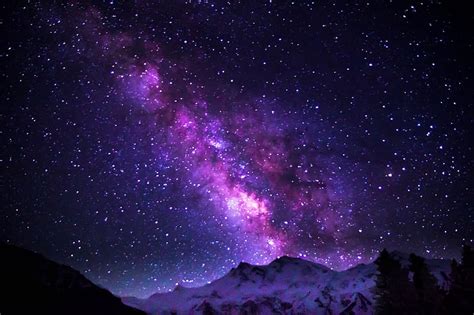 Galaxy Milky Way Color Milky Way Mountains Purple Space Universe