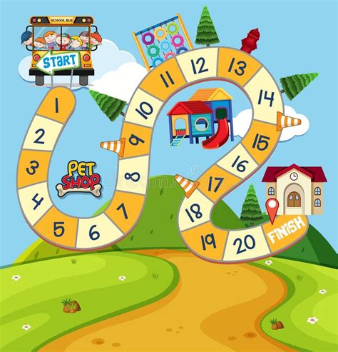 Boardgame Design Template With Children And Playground Stock Vector