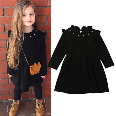 New Arrival Kids Girls Knitted Long Sleeve Black Dress Clothes 2018 New