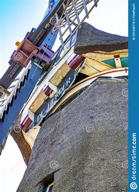 Medemblik Noord Holland Netherlands April 14 2021 Dutch Windmill Thatched Roof Blue Sky