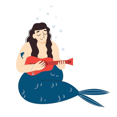Premium Vector A Cute Mermaid Is Playing The Ukulele Plus Size